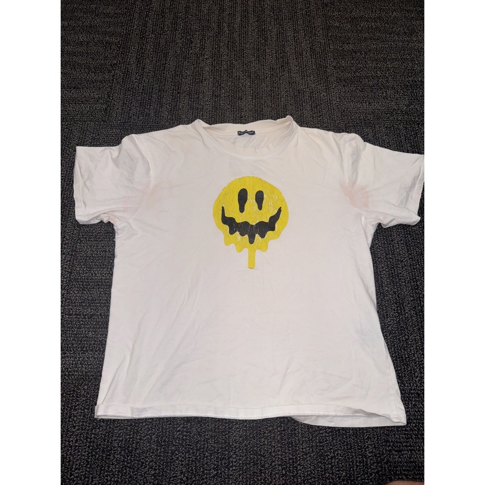 Balenciaga Front Smile Printed Back Handed Printed Cotton Tshirt. Men's Large